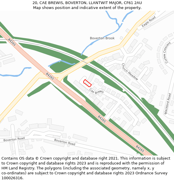 20, CAE BREWIS, BOVERTON, LLANTWIT MAJOR, CF61 2AU: Location map and indicative extent of plot