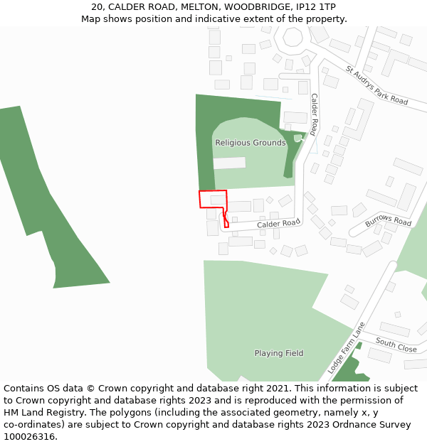 20, CALDER ROAD, MELTON, WOODBRIDGE, IP12 1TP: Location map and indicative extent of plot