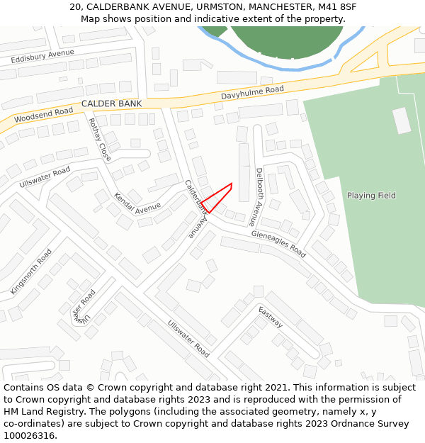 20, CALDERBANK AVENUE, URMSTON, MANCHESTER, M41 8SF: Location map and indicative extent of plot