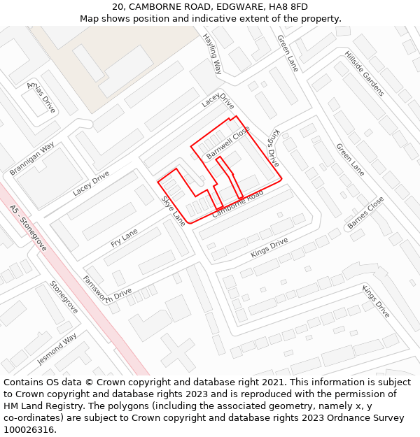 20, CAMBORNE ROAD, EDGWARE, HA8 8FD: Location map and indicative extent of plot