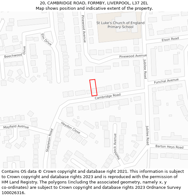 20, CAMBRIDGE ROAD, FORMBY, LIVERPOOL, L37 2EL: Location map and indicative extent of plot