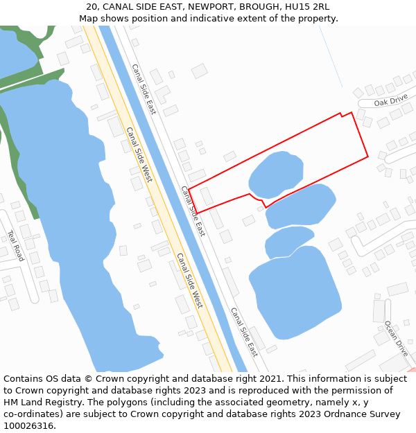 20, CANAL SIDE EAST, NEWPORT, BROUGH, HU15 2RL: Location map and indicative extent of plot