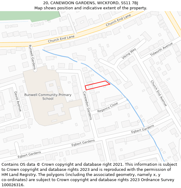 20, CANEWDON GARDENS, WICKFORD, SS11 7BJ: Location map and indicative extent of plot