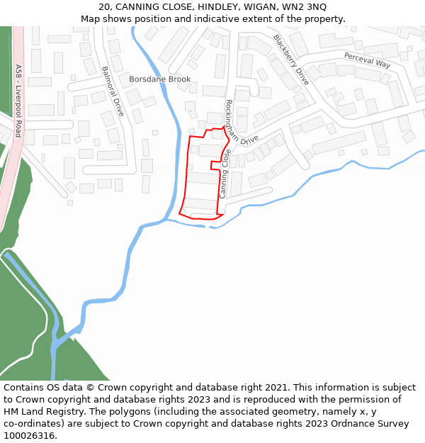 20, CANNING CLOSE, HINDLEY, WIGAN, WN2 3NQ: Location map and indicative extent of plot