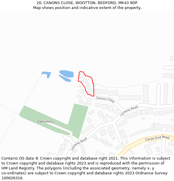 20, CANONS CLOSE, WOOTTON, BEDFORD, MK43 9DP: Location map and indicative extent of plot