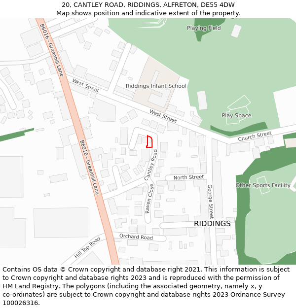 20, CANTLEY ROAD, RIDDINGS, ALFRETON, DE55 4DW: Location map and indicative extent of plot