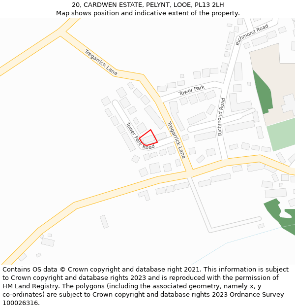 20, CARDWEN ESTATE, PELYNT, LOOE, PL13 2LH: Location map and indicative extent of plot