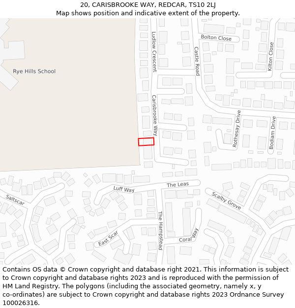 20, CARISBROOKE WAY, REDCAR, TS10 2LJ: Location map and indicative extent of plot