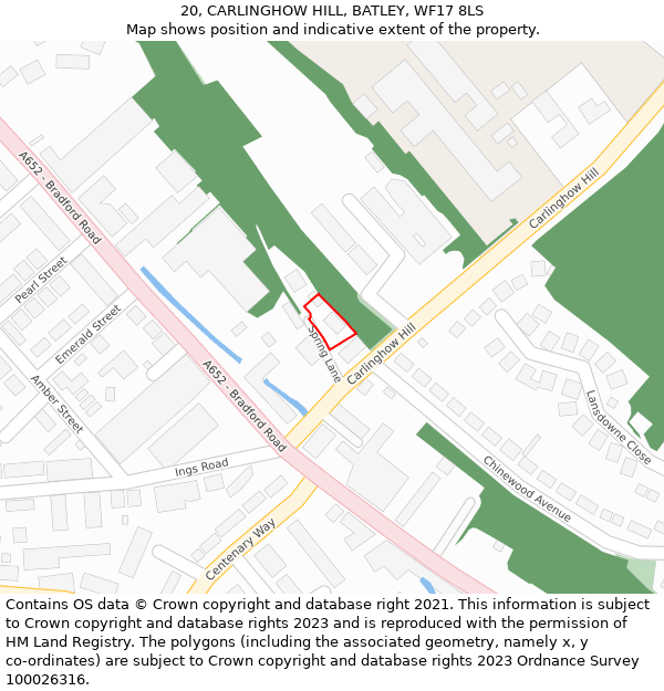 20, CARLINGHOW HILL, BATLEY, WF17 8LS: Location map and indicative extent of plot