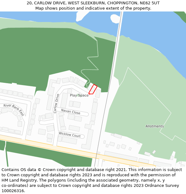 20, CARLOW DRIVE, WEST SLEEKBURN, CHOPPINGTON, NE62 5UT: Location map and indicative extent of plot