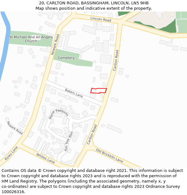 20, CARLTON ROAD, BASSINGHAM, LINCOLN, LN5 9HB: Location map and indicative extent of plot