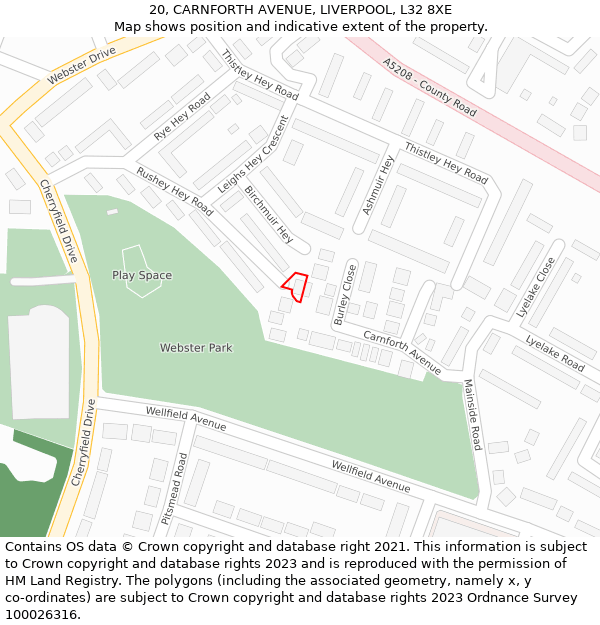 20, CARNFORTH AVENUE, LIVERPOOL, L32 8XE: Location map and indicative extent of plot