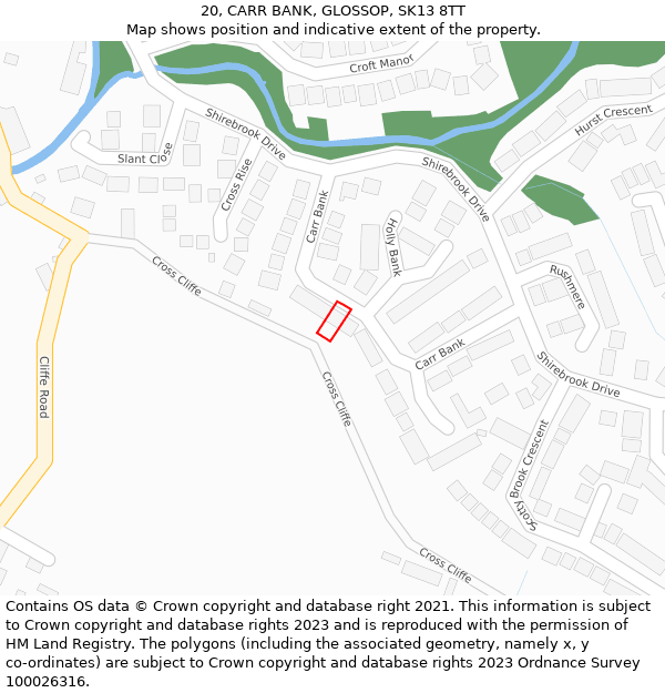 20, CARR BANK, GLOSSOP, SK13 8TT: Location map and indicative extent of plot