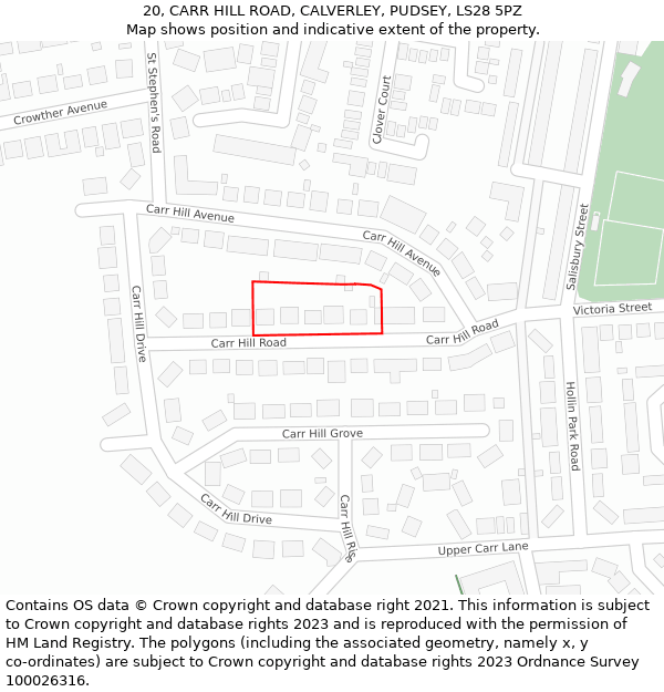 20, CARR HILL ROAD, CALVERLEY, PUDSEY, LS28 5PZ: Location map and indicative extent of plot