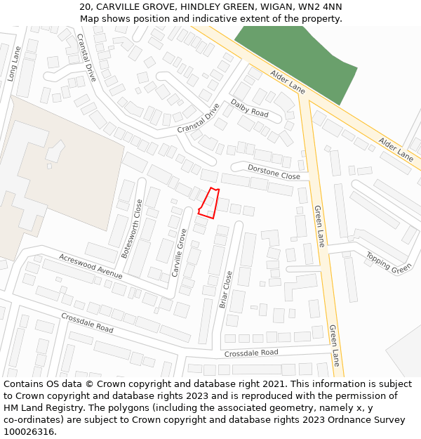 20, CARVILLE GROVE, HINDLEY GREEN, WIGAN, WN2 4NN: Location map and indicative extent of plot