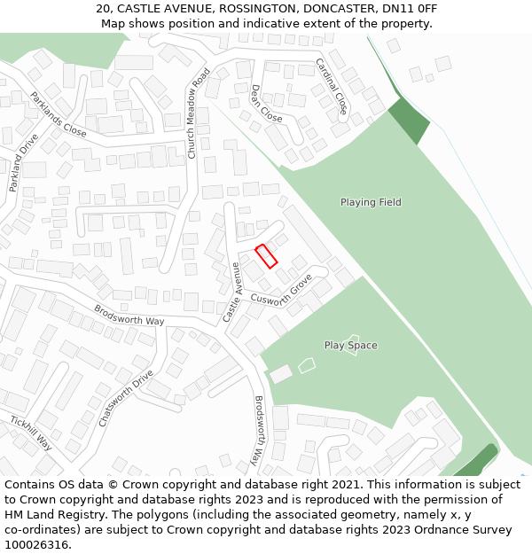 20, CASTLE AVENUE, ROSSINGTON, DONCASTER, DN11 0FF: Location map and indicative extent of plot