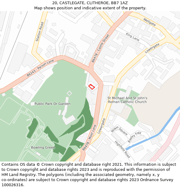 20, CASTLEGATE, CLITHEROE, BB7 1AZ: Location map and indicative extent of plot