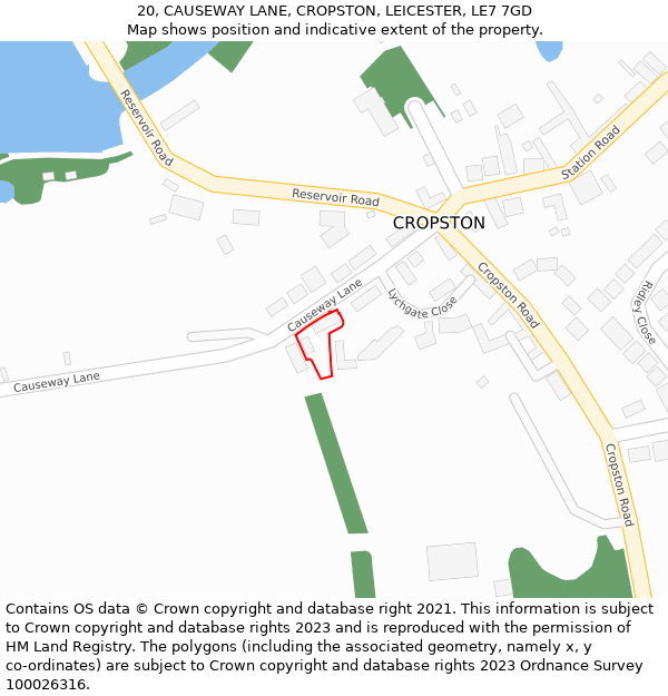 20, CAUSEWAY LANE, CROPSTON, LEICESTER, LE7 7GD: Location map and indicative extent of plot