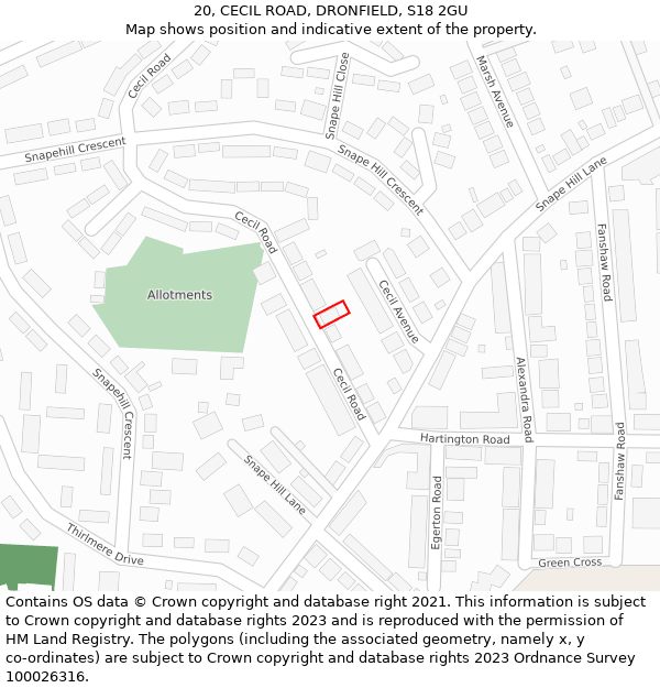 20, CECIL ROAD, DRONFIELD, S18 2GU: Location map and indicative extent of plot