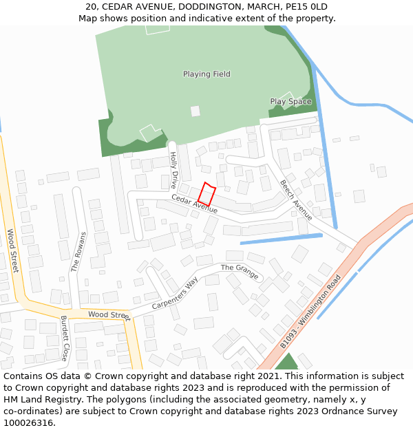 20, CEDAR AVENUE, DODDINGTON, MARCH, PE15 0LD: Location map and indicative extent of plot