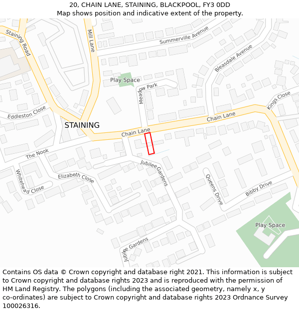 20, CHAIN LANE, STAINING, BLACKPOOL, FY3 0DD: Location map and indicative extent of plot