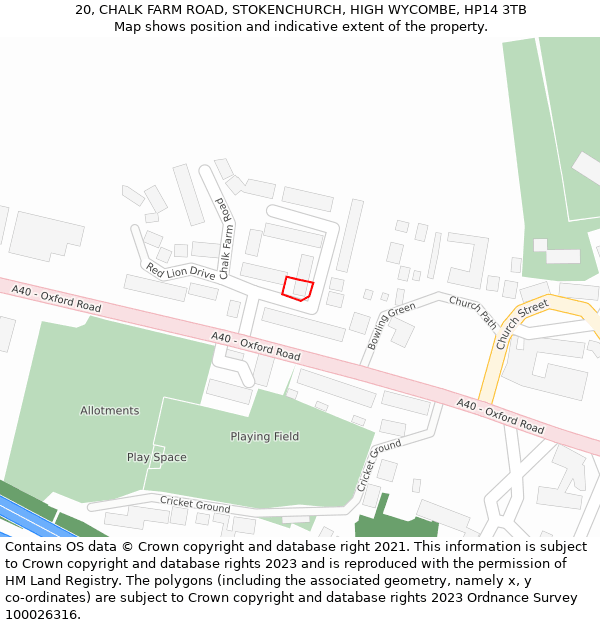 20, CHALK FARM ROAD, STOKENCHURCH, HIGH WYCOMBE, HP14 3TB: Location map and indicative extent of plot