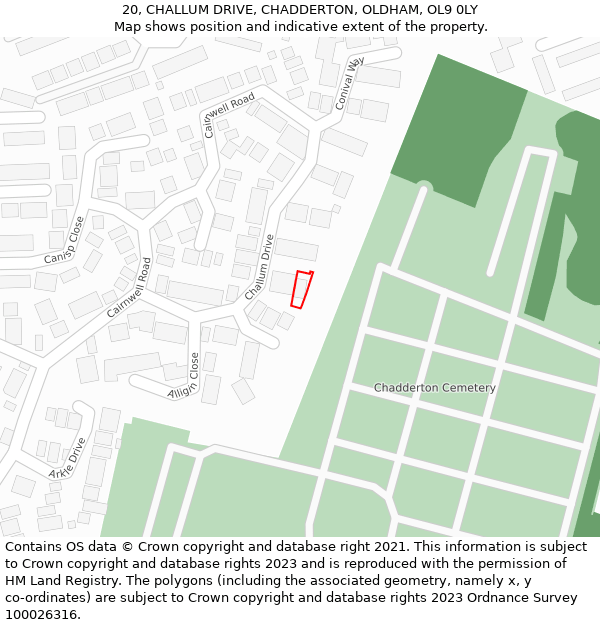 20, CHALLUM DRIVE, CHADDERTON, OLDHAM, OL9 0LY: Location map and indicative extent of plot