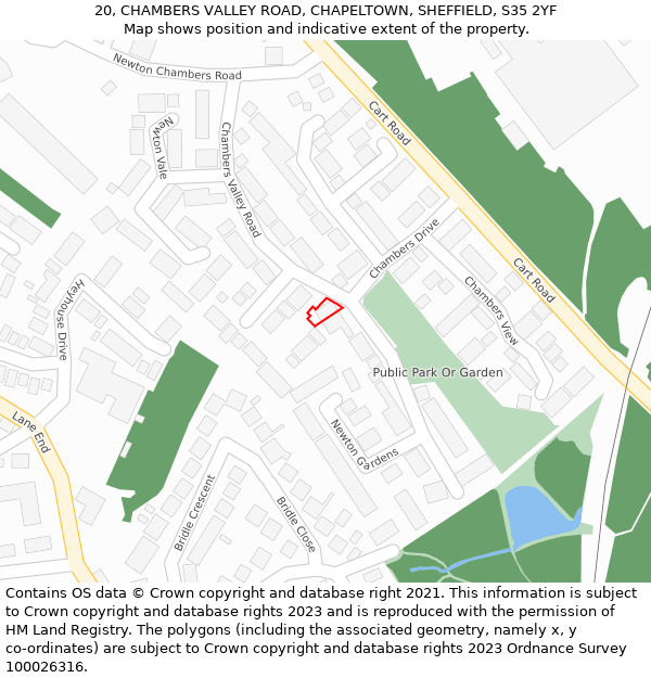 20, CHAMBERS VALLEY ROAD, CHAPELTOWN, SHEFFIELD, S35 2YF: Location map and indicative extent of plot