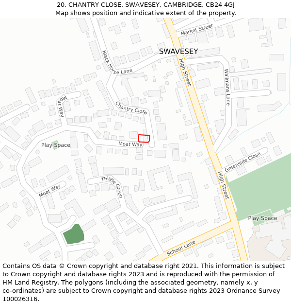 20, CHANTRY CLOSE, SWAVESEY, CAMBRIDGE, CB24 4GJ: Location map and indicative extent of plot