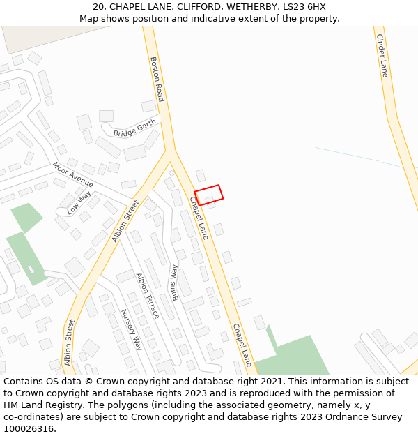 20, CHAPEL LANE, CLIFFORD, WETHERBY, LS23 6HX: Location map and indicative extent of plot