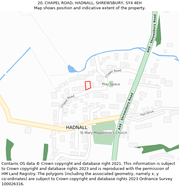 20, CHAPEL ROAD, HADNALL, SHREWSBURY, SY4 4EH: Location map and indicative extent of plot