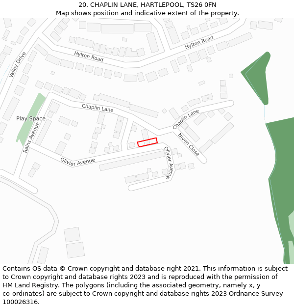 20, CHAPLIN LANE, HARTLEPOOL, TS26 0FN: Location map and indicative extent of plot