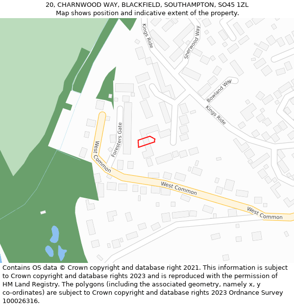 20, CHARNWOOD WAY, BLACKFIELD, SOUTHAMPTON, SO45 1ZL: Location map and indicative extent of plot