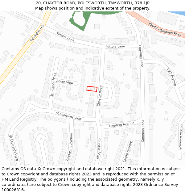 20, CHAYTOR ROAD, POLESWORTH, TAMWORTH, B78 1JP: Location map and indicative extent of plot