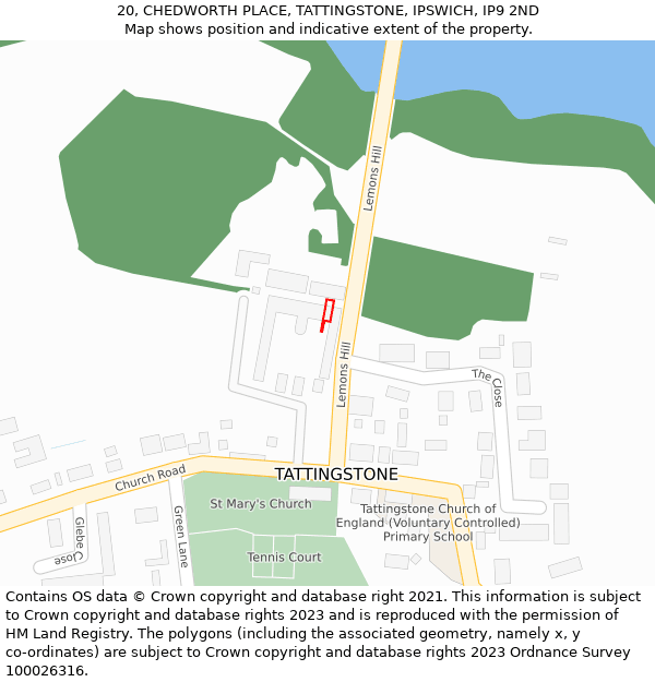 20, CHEDWORTH PLACE, TATTINGSTONE, IPSWICH, IP9 2ND: Location map and indicative extent of plot