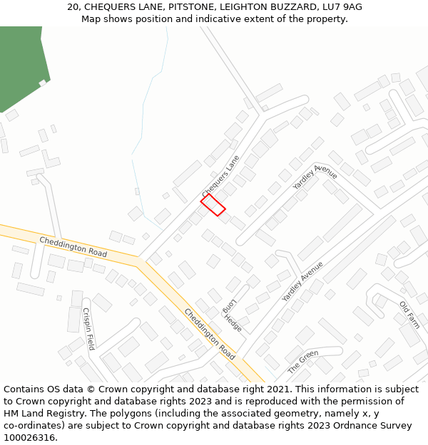 20, CHEQUERS LANE, PITSTONE, LEIGHTON BUZZARD, LU7 9AG: Location map and indicative extent of plot