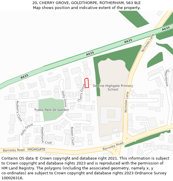 20, CHERRY GROVE, GOLDTHORPE, ROTHERHAM, S63 9LE: Location map and indicative extent of plot