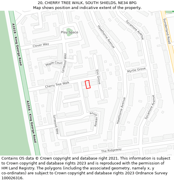 20, CHERRY TREE WALK, SOUTH SHIELDS, NE34 8PG: Location map and indicative extent of plot