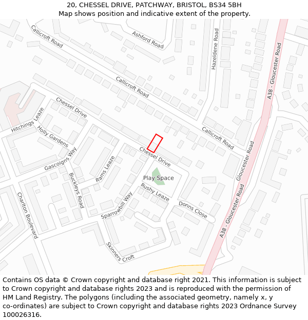 20, CHESSEL DRIVE, PATCHWAY, BRISTOL, BS34 5BH: Location map and indicative extent of plot