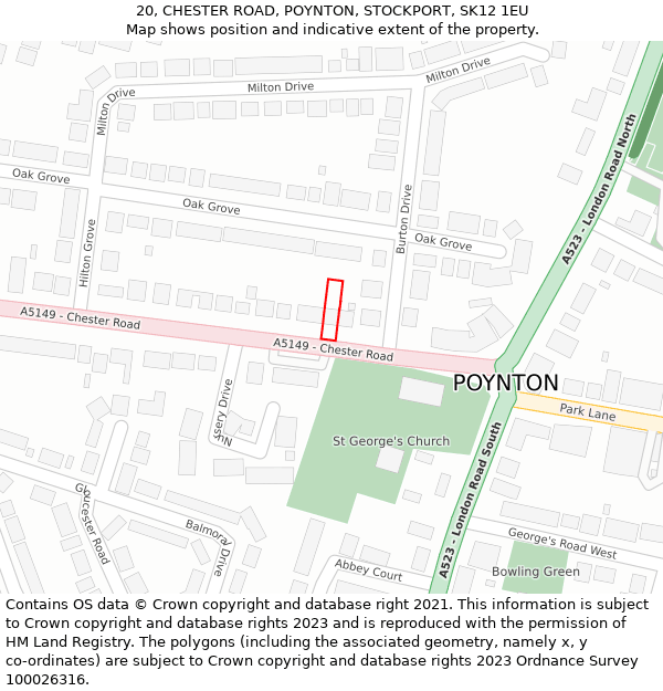 20, CHESTER ROAD, POYNTON, STOCKPORT, SK12 1EU: Location map and indicative extent of plot