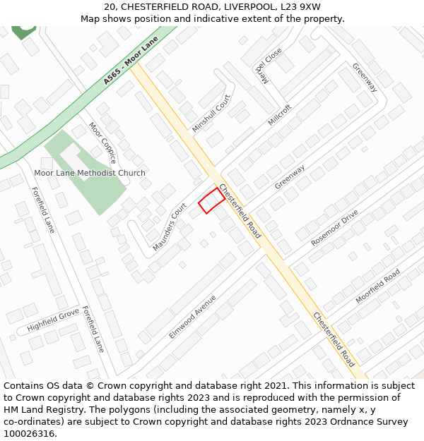20, CHESTERFIELD ROAD, LIVERPOOL, L23 9XW: Location map and indicative extent of plot