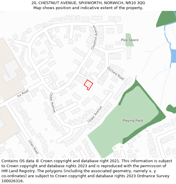 20, CHESTNUT AVENUE, SPIXWORTH, NORWICH, NR10 3QG: Location map and indicative extent of plot