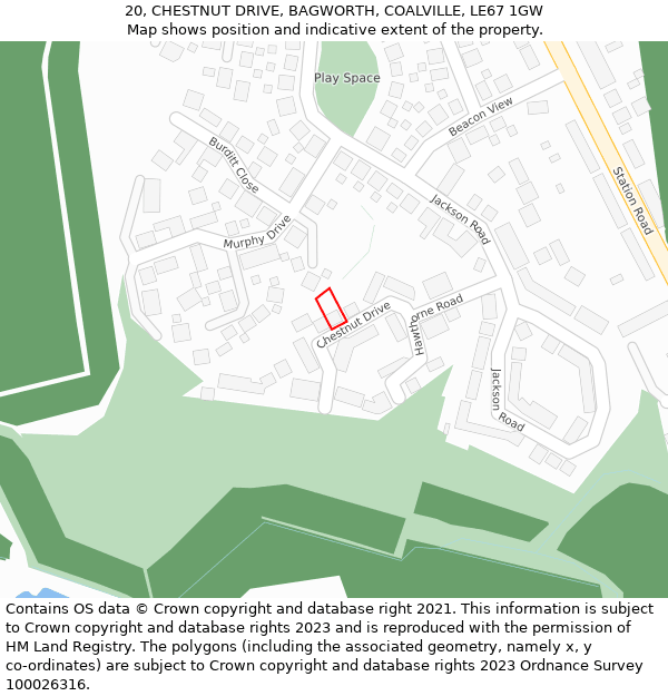 20, CHESTNUT DRIVE, BAGWORTH, COALVILLE, LE67 1GW: Location map and indicative extent of plot