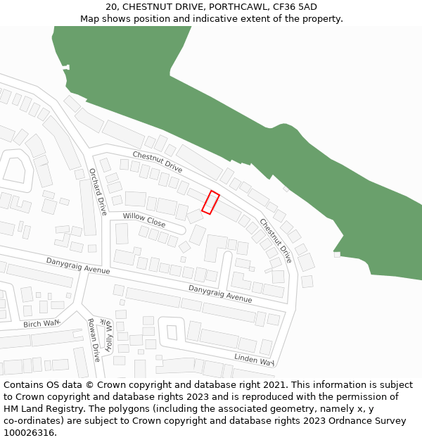 20, CHESTNUT DRIVE, PORTHCAWL, CF36 5AD: Location map and indicative extent of plot