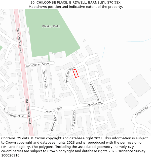 20, CHILCOMBE PLACE, BIRDWELL, BARNSLEY, S70 5SX: Location map and indicative extent of plot