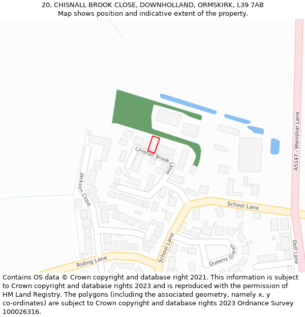 20, CHISNALL BROOK CLOSE, DOWNHOLLAND, ORMSKIRK, L39 7AB: Location map and indicative extent of plot