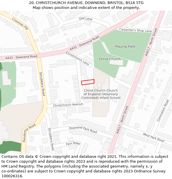 20, CHRISTCHURCH AVENUE, DOWNEND, BRISTOL, BS16 5TG: Location map and indicative extent of plot