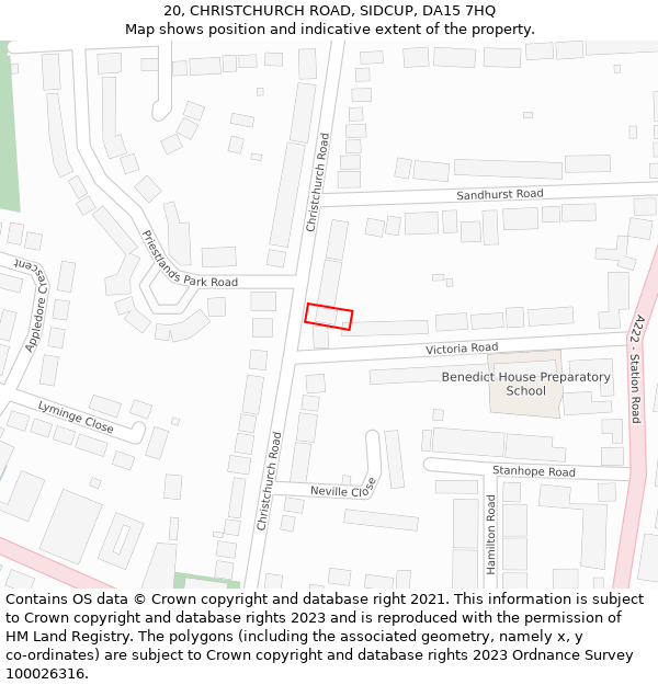 20, CHRISTCHURCH ROAD, SIDCUP, DA15 7HQ: Location map and indicative extent of plot