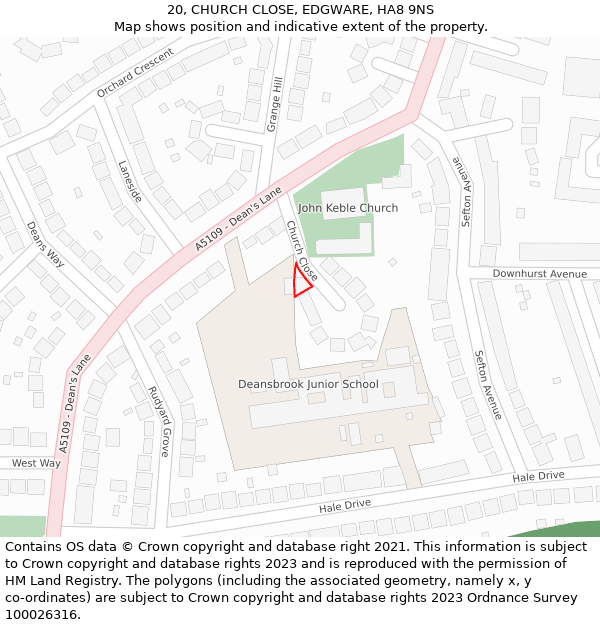 20, CHURCH CLOSE, EDGWARE, HA8 9NS: Location map and indicative extent of plot