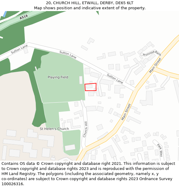 20, CHURCH HILL, ETWALL, DERBY, DE65 6LT: Location map and indicative extent of plot